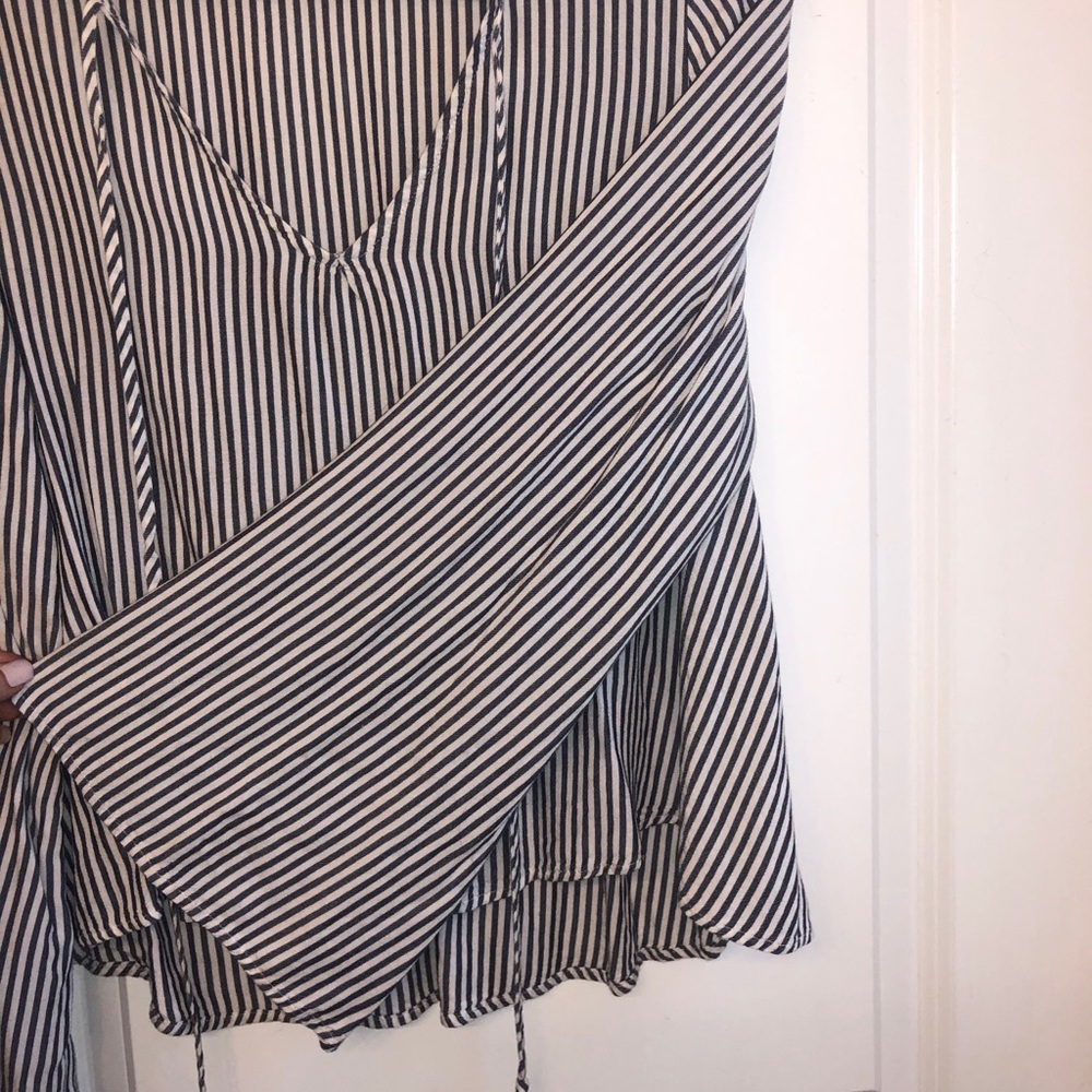 blue/white striped long sleeve (flared) blouse